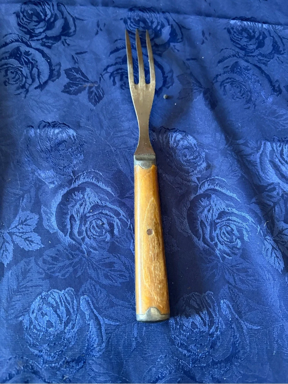 ATQ Silver Metal Fork with Solid Brown Wood Handle, Single Piece